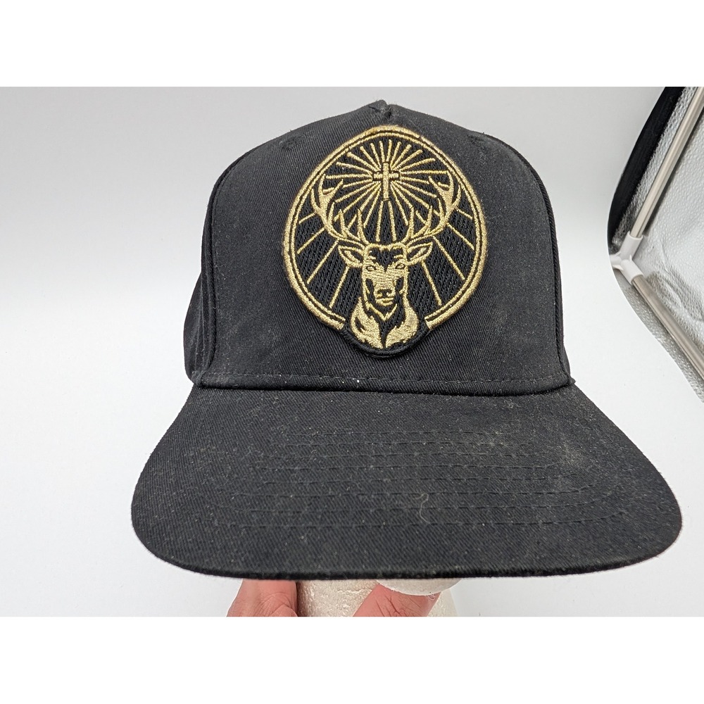 Jagermeister Black Gold Embroidered Stag Logo Snapback Hat Adjustable Cap
